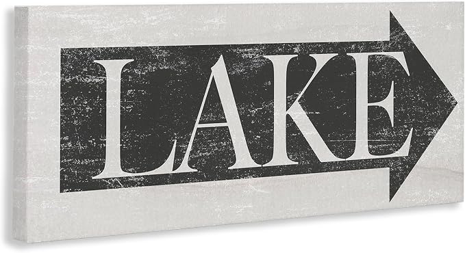 The Stupell Home Decor Collection Lake Arrow Sign Grey and White Distressed Stretched Canvas Wall Art, Multi/Color | Stupell Industries | 30 x 13 Inches, Easy to Hang and Sturdy, Made in USA, by Lil' Rue