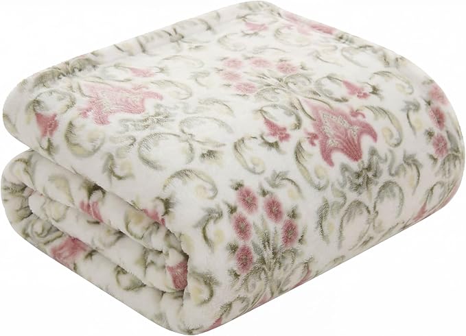 Oversized Plush Throw Blanket 60" x 70", Watercolor Damask Floral Green