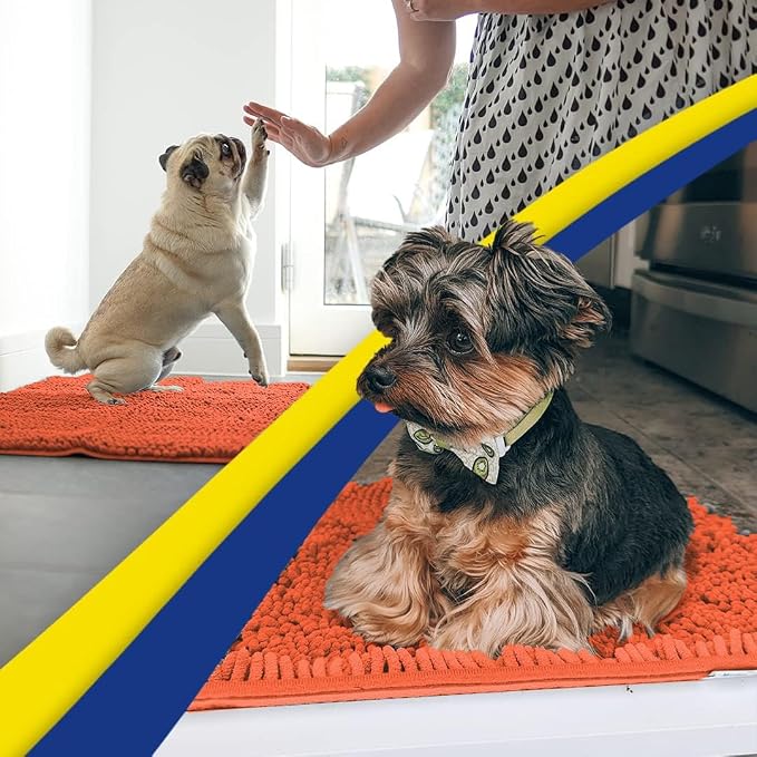 Muddy Mat® | Super Water Absorbent Door Mat Indoor, Microfiber Quick Dry Chenille Entryway Rug, Slip Resistant Front Door Mat, Indoor Mats for Entryway, Machine Washable Pet Rug, Coral 24" x 60"
