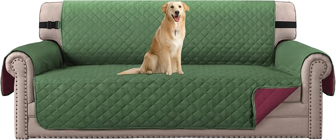 H.VERSAILTEX Reversible Christmas Couch Covers for 3 Cushion Couch Water Resistant Sofa Couch Cover Washable Furniture Cover for Dogs, Pets, Kids(Sofa, Christmas Green/Christmas Red)