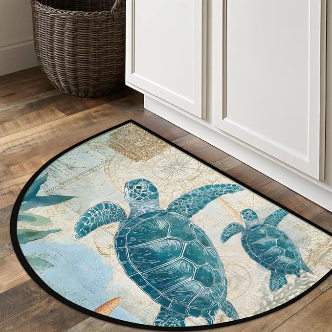 Turtle Ocean Half Round Door Mat Welcome Entrance Mat Bath Bathroom Rug | Turtle Ocean Welcome Entrance Mat Anti-Slip Half Moon Bath Mat Semi Circle Rug Indoor Outdoor Kitchen Rug