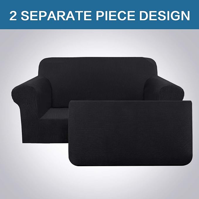 H.VERSAILTEX Loveseat Cover 2 Piece Furniture Protector Sofa Cover for Love Seat Fit Lovesat Width Up to 70 Inch, Durable Spandex Stretch Fabric Slipcover Suit for T/Box Cushion- Loveseat, Black