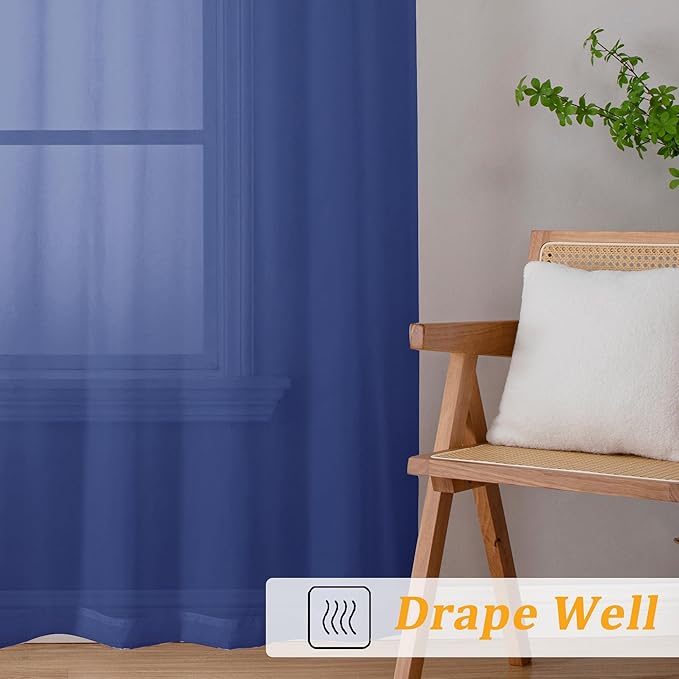 Gwine Royal Blue Sheer Curtains 96 Inches Long 2 Panels, Elegant Window - Image 6
