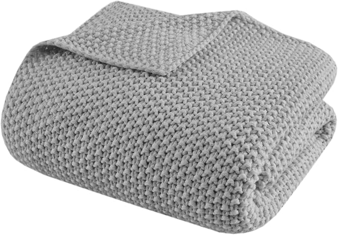INK+IVY Bree Knit All Season Throw Blanket for Sofa, 50 x 60, Grey | Ultra Soft, Acrylic, Lightweight, OEKO-TEX Certified
