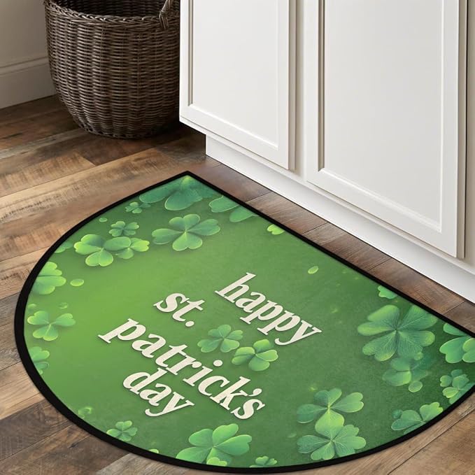 St. Patrick's Day Lucky Clover Half Round Door Mat Indoor Entrance Half Circle Area Rug Semi Circular Door Mat Half Moon Rug for Floor Bathroom Living Room Bedroom Kitchen Fireplace 24"x36",A-05