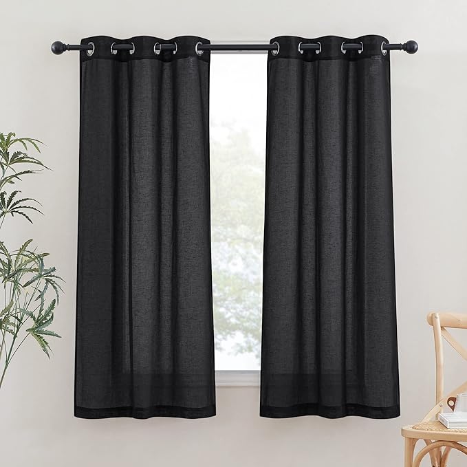 NICETOWN Black Sheer Curtains for Bedroom, Grommet Linen Blend Semi Sheer by NICETOWN