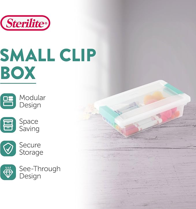 Sterilite Clip Box, Stackable Clear Plastic Bins- Small, 30-Pack | Storage Containers with Latching Lids for Writing, Arts or Crafts Supplies - Home, Office, Classroom & Workshop Organization