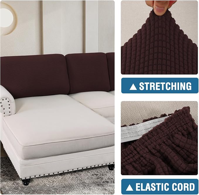 H.VERSAILTEX Backrest Cushion Covers Sectional Couch Back Cushion Covers for Sectional Sofa Set for Both Left/Right Couch (Back Only: 1 Chaise + 2 Sofa, Chocolate)