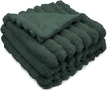 DEZ FURNISHINGS Luxury Reversible Textured Stripe Faux Fur & Velvet Throw Blanket, Throw XL (50" x 70"), Deep Forest Green