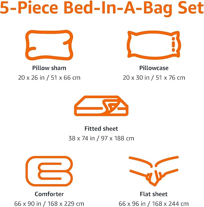 Amazon Basics 5-Piece Soft, Easy-Wash Microfiber Kid's Bed-in-a-Bag Bedding Set with Sheet and Comforter, Twin, Bluish Flowers
