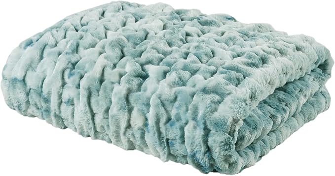 Madison Park Ruched Fur Throw Faux Fur Blanket, 50" x 60", Blue Tie Dye | Luxury, Premium, Soft Cozy Brushed Long Pile, All Season Plush Modern OEKO- TEX Certification Warm For Bed, Couch or Sofa