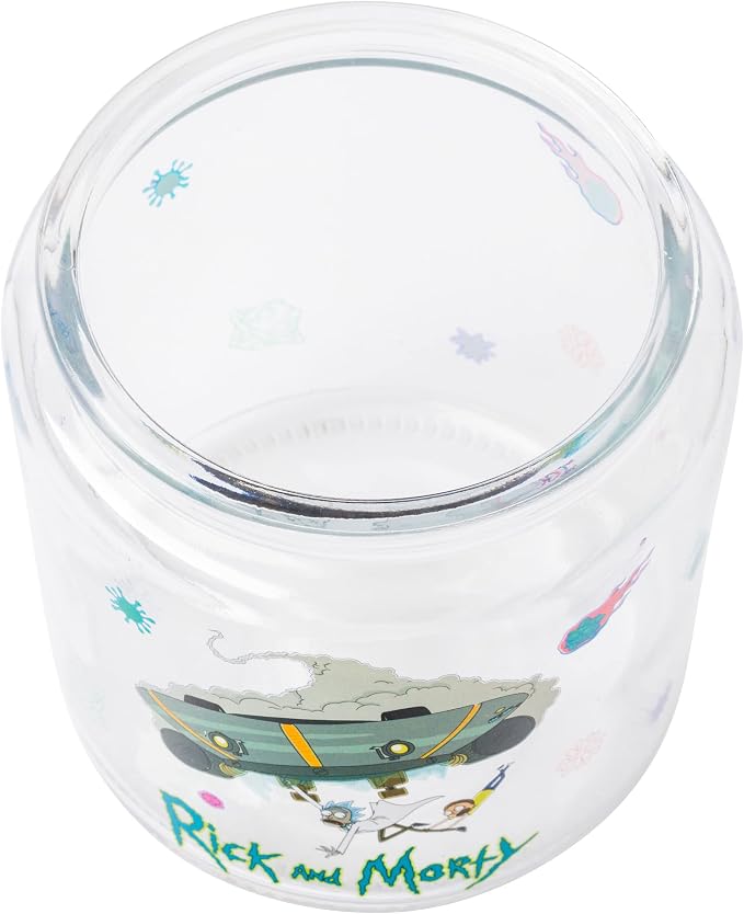 Silver Buffalo Rick and Morty Falling Ship, Glass Jar with Lid | Out of, Cookie Snack Candy, Small Size
