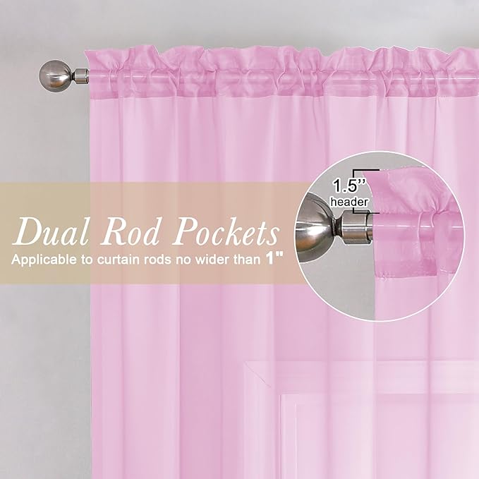 Lecloud Light Pink Sheer Curtains - Image 6