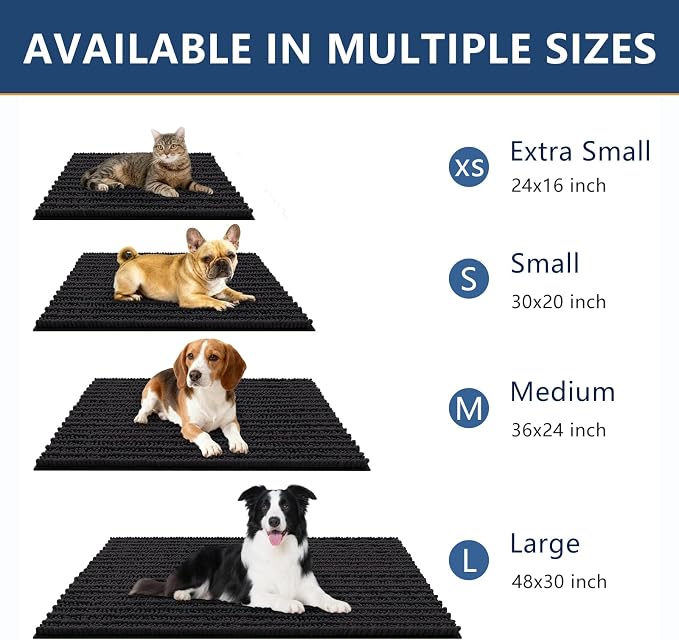 Smiry Dog Door Mat for Muddy Paws 48x30, Absorbent Dirt Trapper, Non-Slip Washable Chenille Entryway Rug for Inside Floor, Black, Layered Pattern