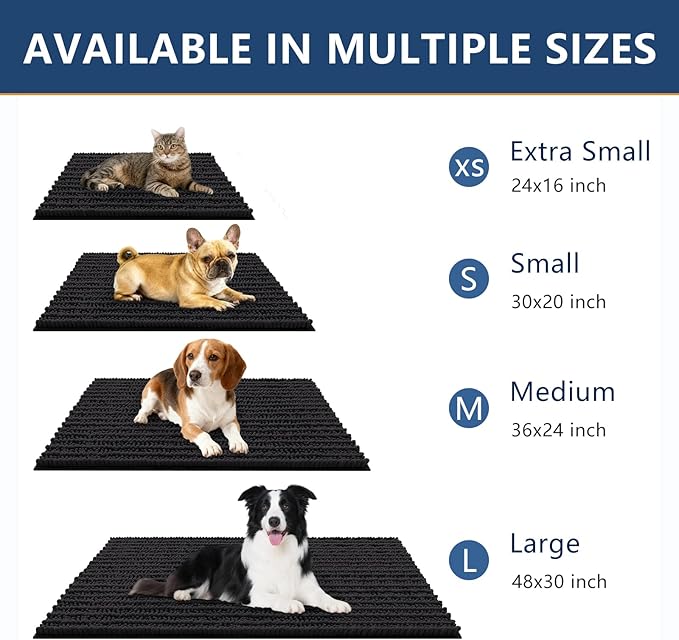 Smiry Dog Door Mat for Muddy Paws 40x24, Absorbent Dirt Trapper, Non-Slip Washable Chenille Entryway Rug for Inside Floor, Black, Layered Pattern