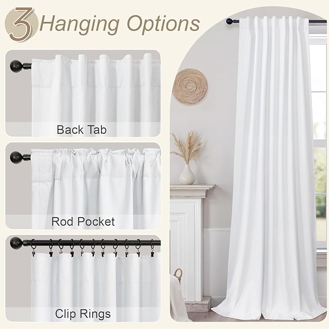 Room Divider Curtains 12ft Extra Long Blackout Curtains for High Ceiling Living Room Large Window Linen Look Drapes 132 Inches Long 2 Panels Set Noise Cancelling Thermal Light Blocking Farmhouse White