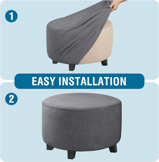 H.VERSAILTEX Ottoman Cover Stretch Ottoman Slipcover Round Ottoman Storage Cover Folding Stool Covers Furniture Protector Cover for Footrest Ottoman Fit Dia 30" - 41", Gray