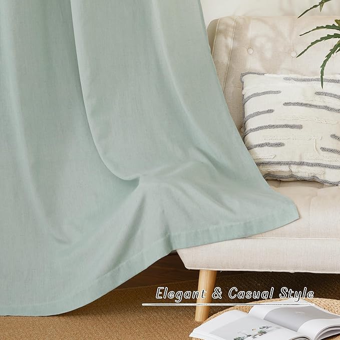 NICETOWN Flax Linen Sage Green 108 inch Curtains, Grommet Thick Linen Blend Textured Privacy Added with Light Filtering Window Treatment for Bedroom/Living Room, W55 x L108, 2 Panels