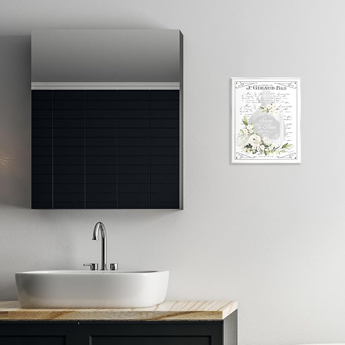 French White Bath Soap Floral, 11 x 14 Inch Mounted Print on Wall Plaque | Stupell Industries · By Lettered and Lined · Ready to hang · Elegant bath and laundry decor · Made in USA