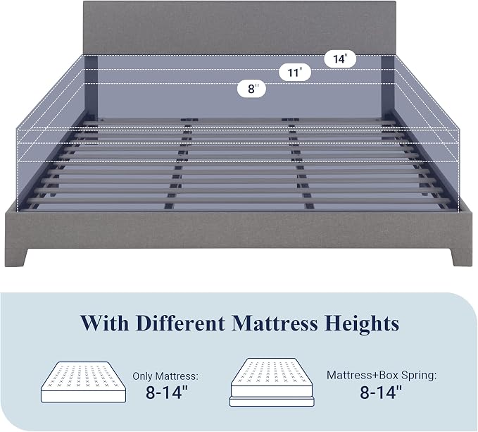 Allewie King Size Upholstered Bed Frame Adjustable Headboard, Light Grey | Platform Bed with Heavy Duty Mattress Foundation, Noise-Free, Easy Assembly, Wood Slat Support, No Box Spring Needed