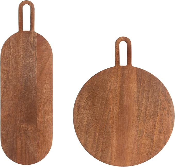 Kate and Laurel Staven Transitional Two-Piece Serving Boards Set; 7 x 22 and 14 x 18; Walnut Brown; Modern Food-Safe Charcuterie Boards from Solid Mango Wood for Use as Kitchen Countertop Decor