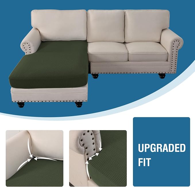 H.VERSAILTEX Sectional Couch Covers 1 Piece Chaise Slipcover L Shape Separate Cushion Couch Cover for Both Left/Right Sectional Couch (Seat Only: 1 Chaises, Olive)