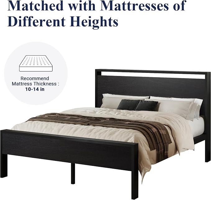 Allewie Full Size Bed Frame, Heavy Duty 12 Metal Slats Support, Black Oak | Wooden Headboard and Footboard, Modern Platform Bed, No Box Spring Needed, Under-Bed Storage, Noise Free, Easy Assembly