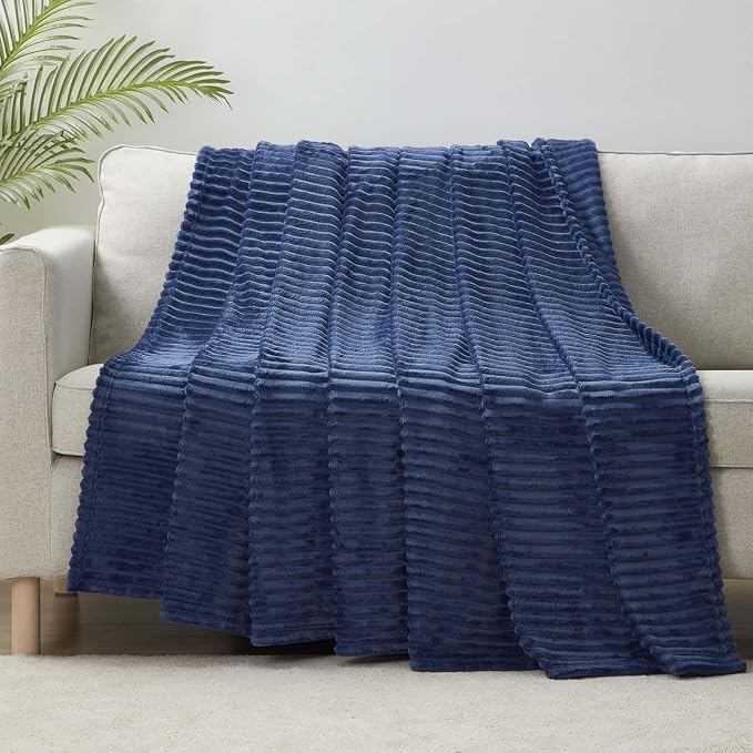 Nestl Blue Throw Blanket for Couch - Cozy Warm Fuzzy Blankets for Women, Set of 2 Small Fleece Throws for Girls - Navy Blue, 50 x 60 Inches