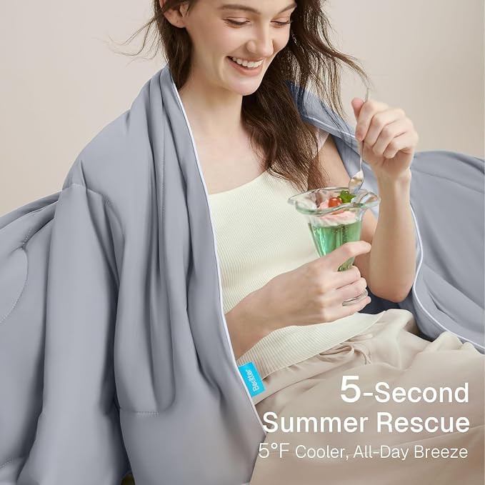 Cooling Throw Blanket Lightweight with Carry Bag | Cool Travel Blanket, Summer Cold Throw Dual-Sided Cool Tech, Breathable Pad Blankets for Hot Sleepers, Grey, 50"x60"