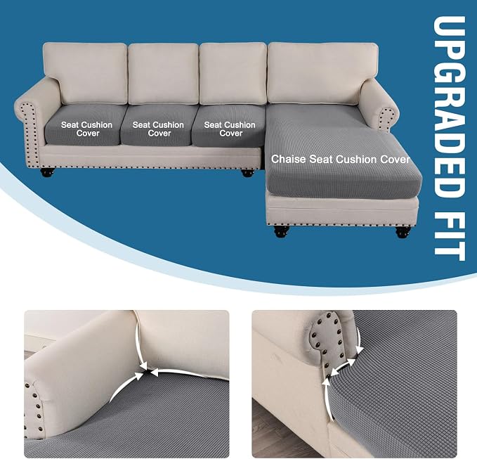 H.VERSAILTEX Sectional Couch Covers 4 Pieces Sofa Seat Cushion Covers L Shape Separate Cushion Couch Chaise Cover for Both Left/Right Sectional Couch (Seat Only: 1 Chaise + 3 Sofa, Dove)