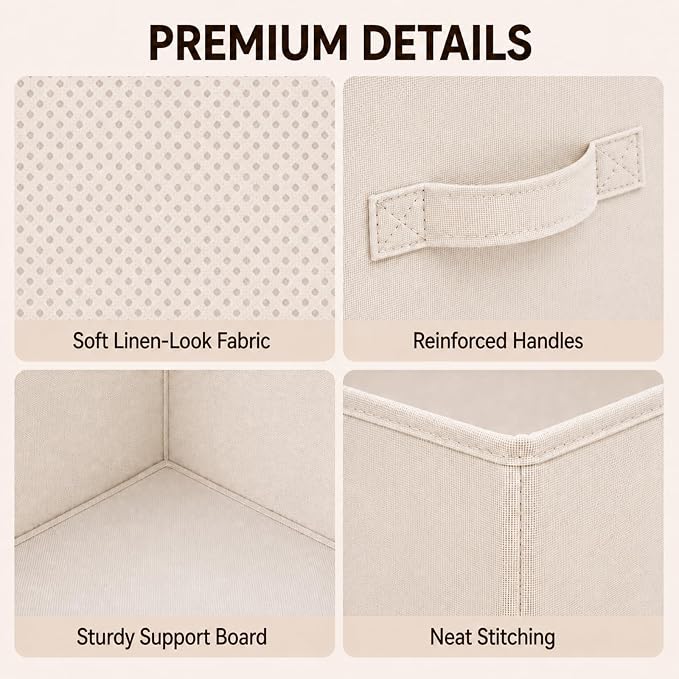 Yinder Cube Storage Bin Storage Bins for Room Decor Colorful Bins Foldable Baskets for Nursery Organizer Boxes Fabric Boxes(14''x10''x8'',Beige,4 Pcs)