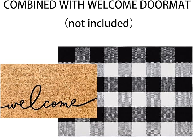 Buffalo Plaid Door Mats Outdoor 24''X35'' Black and White Layered Doormat Cotton Woven Washable Halloween Porch Mat for Welcome Door Mat Entryway Bedroom Living Room