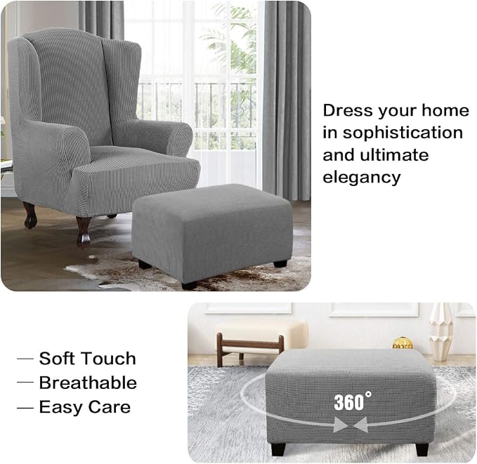 H.VERSAILTEX Ottoman Cover Slipcover Rectangle Fit Length 33"-38" Footrest Sofa Slipcovers Stool Cover Footstool Protector Covers Feature Stretch Thick Soft Jacquard Fabric Removable Washable - Dove