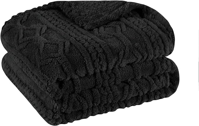 Superior Fleece Boho Jacquard Blanket, Decorative Blankets for Bedroom, Sofa, Fuzzy, Plush, Fluffy, Soft, Cute Room Decor, Beautiful Cover, Comfort Essentials, Arctic Collection, Throw, Black