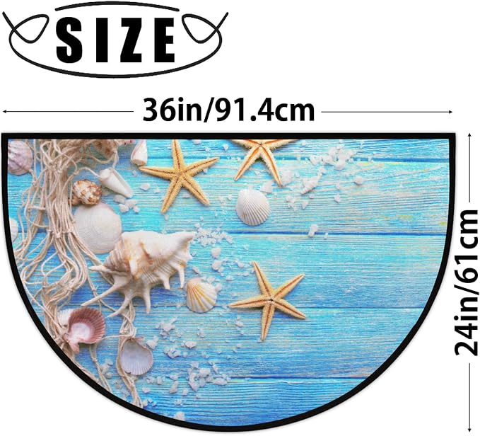 Beach Half Round Doormat Semi Circle Rug Half Moon Rug Entryway Mat | Teal Starfish Washable Non Slip Outdoor Floor Rug Kitchen Mat for Indoor Outdoor Bathroom Fireplace Bath