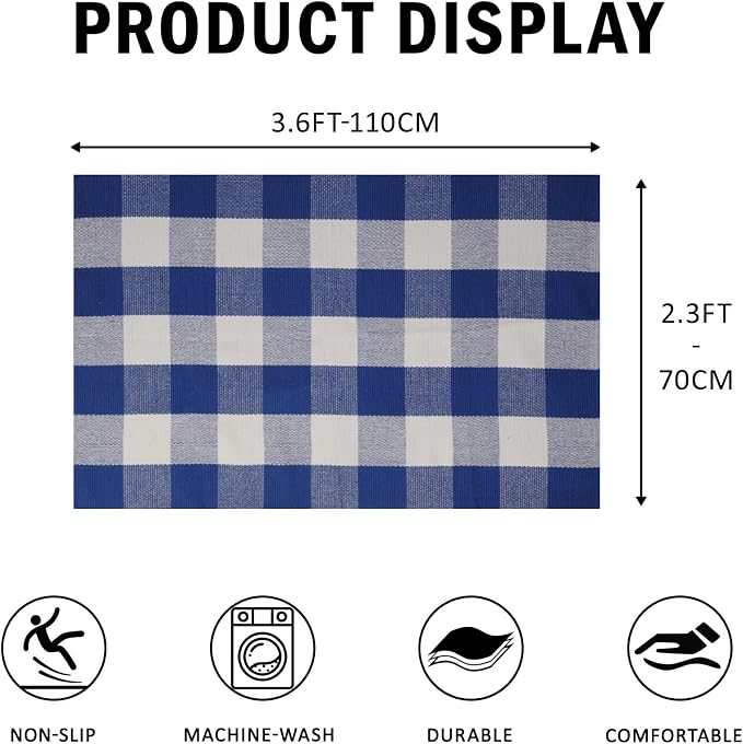 SEEKSEE Buffalo Plaid Outdoor Rug 27.5x43 Blue and White Front Door Mat, Layering Rug for Porch, Summer Doormat, Front Porch Rug for Outdoor Entrance Entryway Patio Porch Decor