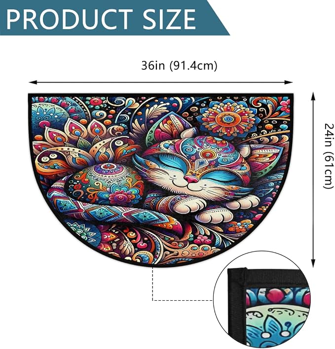 Cat Cute Colorful Half Round Door Mat Non-Slip Semi Circle Rug Washable Half Moon Floor Rug Absorbent Bathroom Area Rugs for Outdoor Indoor Fireplace Mat Entryway Kitchen Decor Rugs