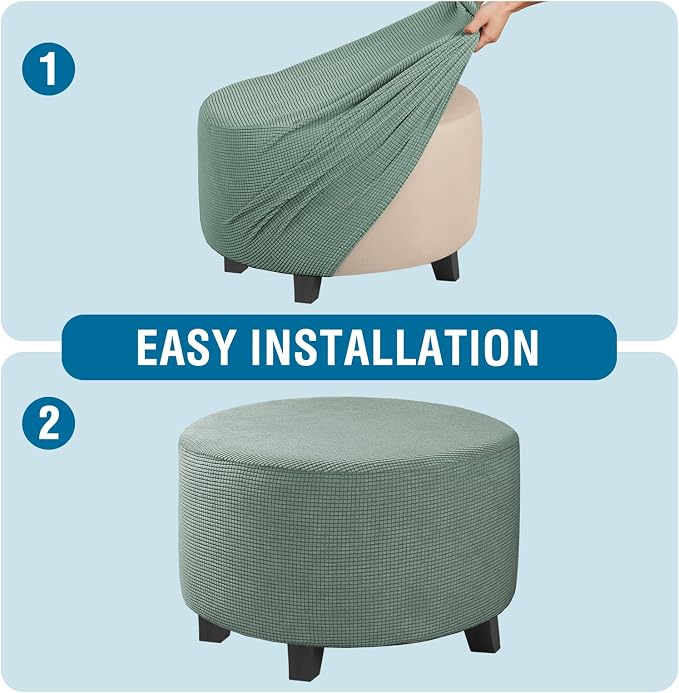 H.VERSAILTEX Ottoman Cover Stretch Ottoman Slipcover Round Ottoman Storage Cover Folding Stool Covers Furniture Protector Cover for Footrest Ottoman Fit Dia 20" - 23", Sage