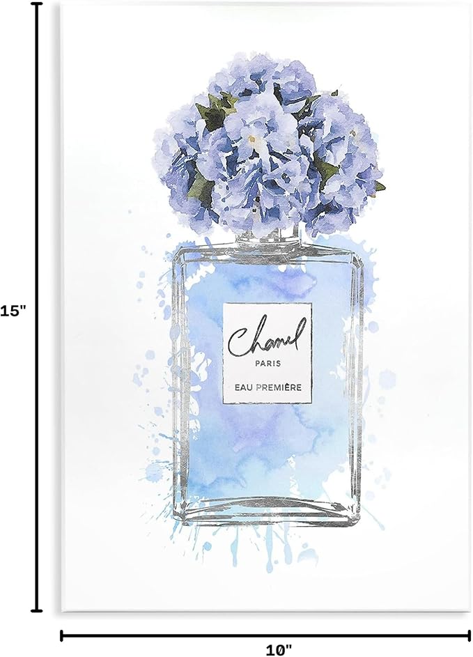 Blue Flowers Perfume Bottle, 10 x 15 Inch Mounted Print on Wall Plaque | Stupell Industries · By Amanda Greenwood · Ready to hang · Chic gift for glam decor · Made in USA