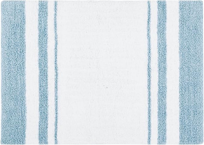 Madison Park Reversible Spa Rug 100%-Cotton Striped Ultra Soft Water Fast Bath Non-Slip Absorbent Quick Dry Mats for Tub, Shower Room, and Bathroom, 20"x30", Blue (MP72-6210) | Quick Dry, Ultra Soft, Pile, Machine Washable, Plush, OEKO-TEX Certified
