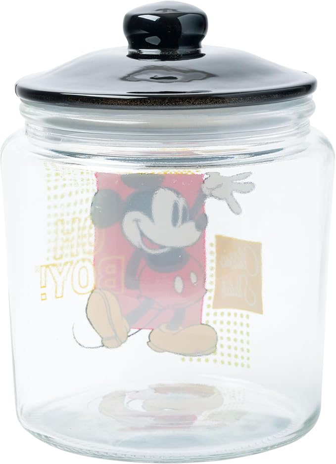 Silver Buffalo Disney Mickey Mouse Style, Glass Jar with Lid | 4 x 4 x 6 Inches