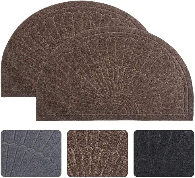 Morning View Entryway Rug Half Round Door Mat Entrance Half Circle Rugs Front Doormats Indoor Half Round Welcome Mats Outdoor Half Moon Rug Set of 2 (Brown)