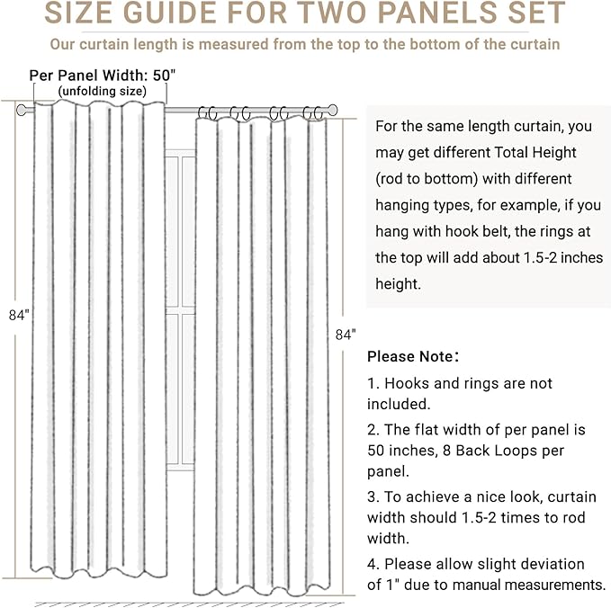 100% Blackout Shield Linen Blackout Curtains for Bedroom 108 Inches Long, Back Tab/Rod Pocket Living Room Drapes, Thermal Insulated Blackout Curtains 2 Panels Set, 50" W x 108" L, Oatmeal