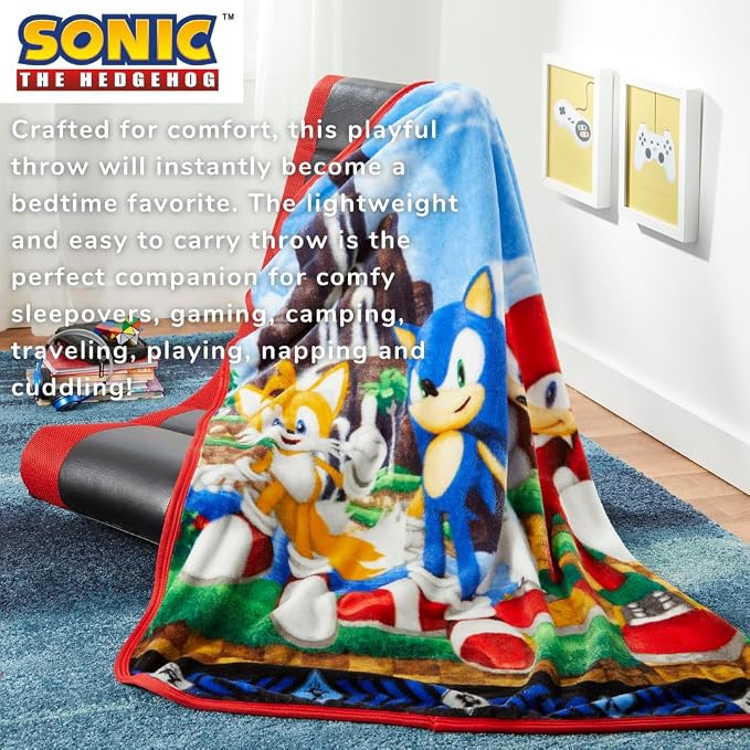 Sonic The Hedgehog Anime Kids Bedding Super Soft Silk Touch Throw, 40 in x 50 in, (Official Licensed Product) by Franco