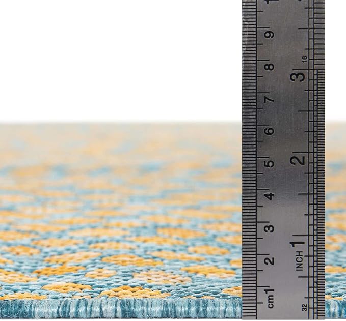 Unique Loom Jill Zarin Outdoor Collection Area Rug - Cape Town (7' 10'' x 10' Rectangle, Yellow and Aqua/ Light Blue)