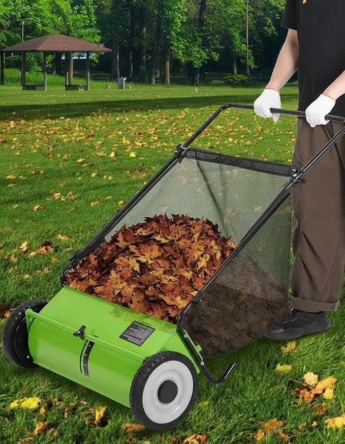 GarveeLife 21 Inch Push Lawn Sweeper with 4 Spinning Brushes, 3.5 Cu.ft Large Capacity Leaf Collector, Adjustable Height Grass Sweeper, All Terrain Lawn Leaf Debris Removal Tool for Yard Garden Patio | 3.5 Cu.ft Large Leaf Collector, Grass Sweeper, All...