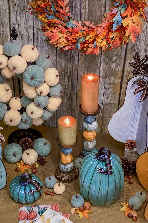 Boston International Handblown Glass Pumpkin Tabletop Décor, 7.5 x 11-Inches, Blue Autumn