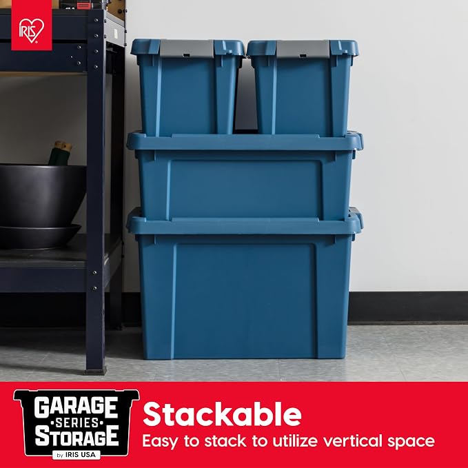 IRIS USA 4-Pack 19 Gal Heavy Duty Lockable Storage Totes with lids, Navy | Perfect for moving, garage organization, outdoor equipment and jobsite storage, Designed for dependable everyday use
