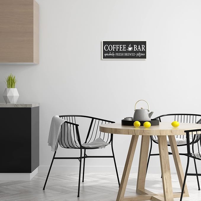 'Coffee Bar Open Sign Casual Black Design'| Wall Plaque Art | Stupell Industries | 17 x 7 Inches, Easy to Hang and Sturdy, Made in USA, by Lettered and Lined