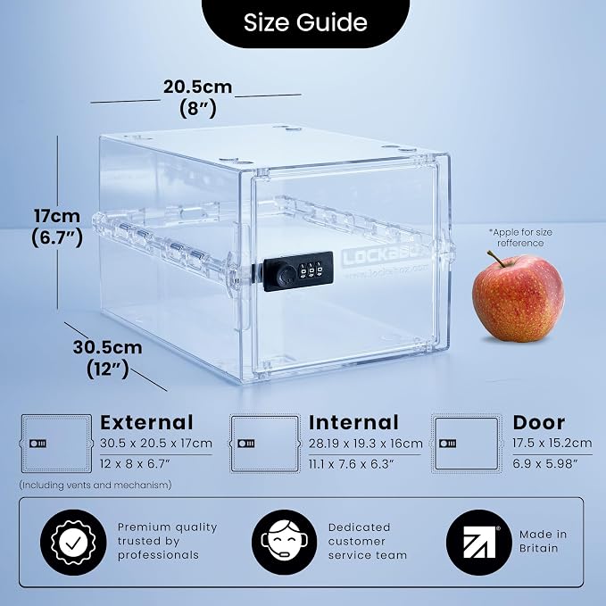 Lockabox One™ | Premium Lock Box | Medium Combination Lock Box For Food, Medicine & Home Safety | External Size 12 x 8 x 6.6 inches (Crystal)